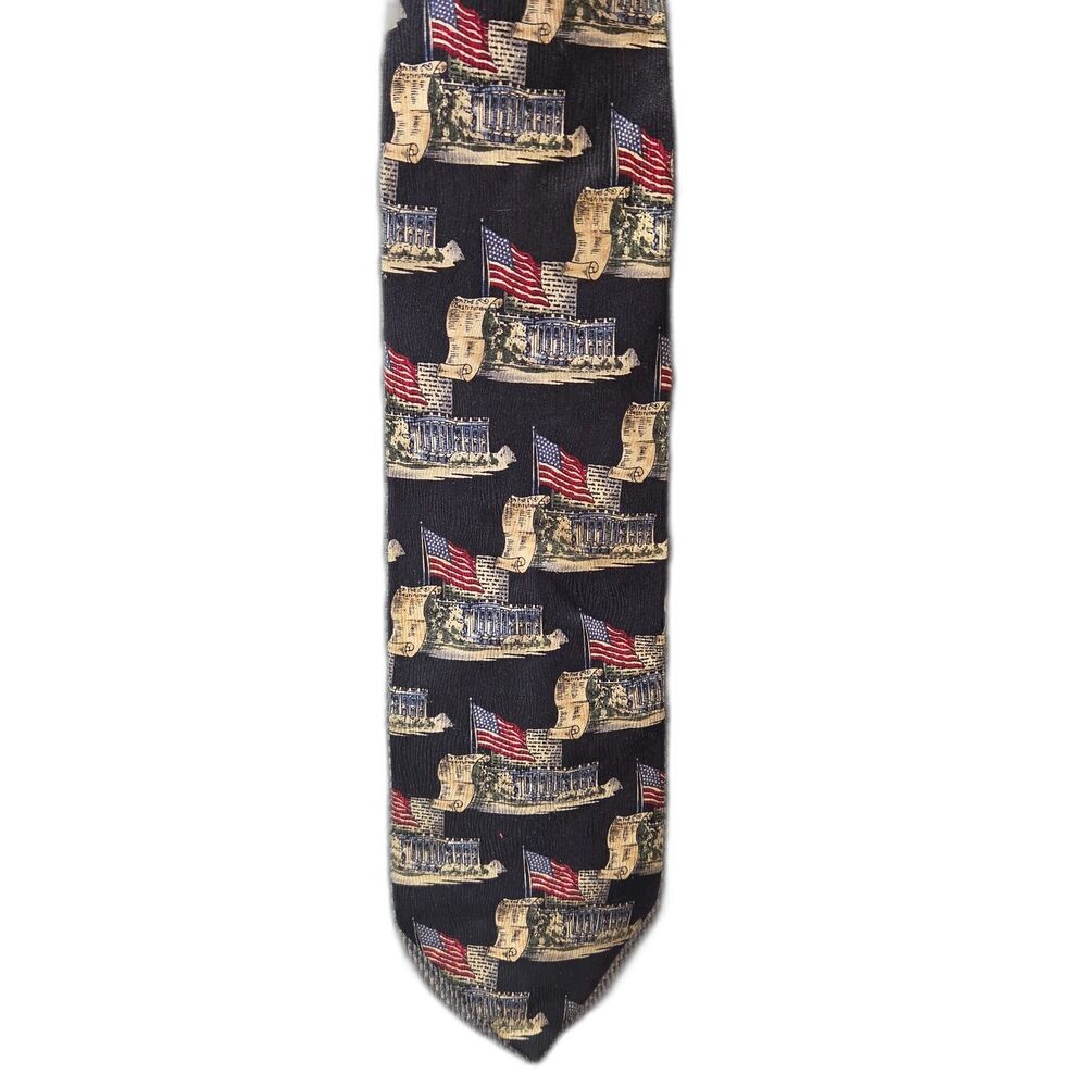 Vintage 1997 Quote Me Tie Silk Patriotic US Flag Constitution FDR Quote Canada